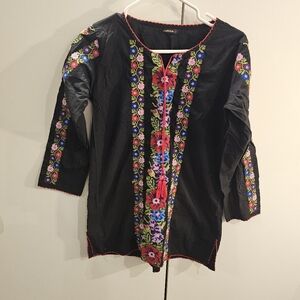 Durga Womans Medium Black Embroidered  Blouse